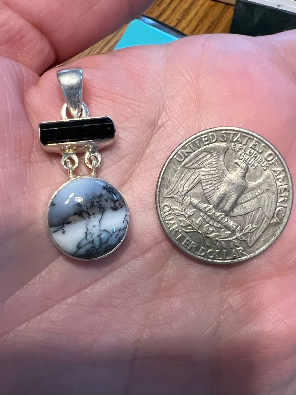 Dendritic Opal & Black Tourmaline Pendant